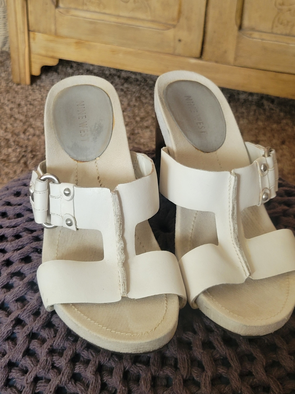 White Nine West Leather Slide Sandals Sz 7